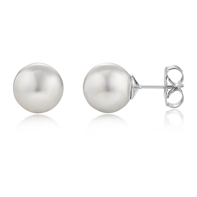 12mm White Pearl Stud Earring in Rhodium