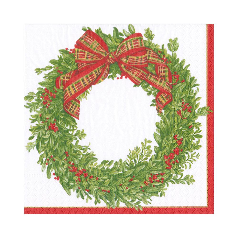 Caspari Boxwood and Berries Wreath Luncheon Napkin