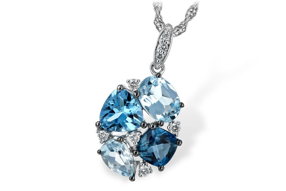 AK 14K WG and Diamond and Blue Topaz Pendant w/ Chain