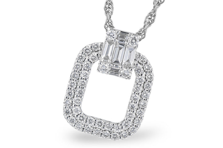 AK 14K WG Diamond Baguette Pendant w/ Chain