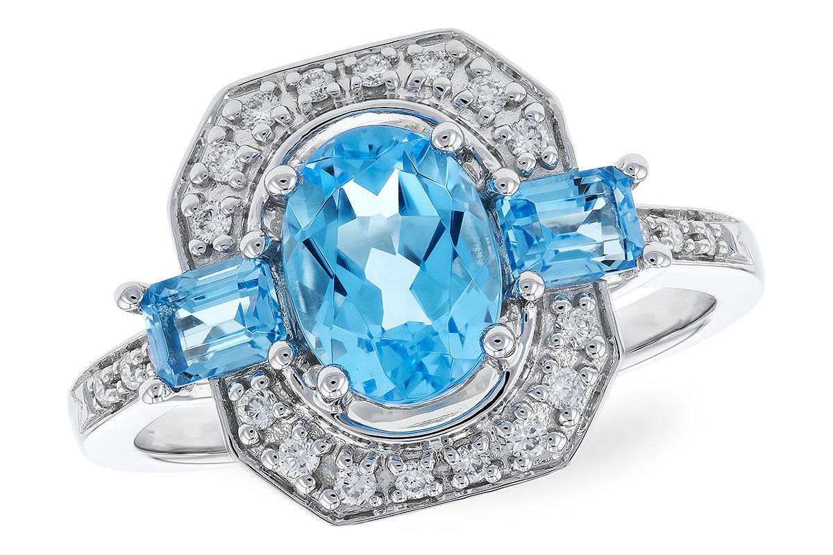 AK 14K WG Diamond and Blue Topaz Ring