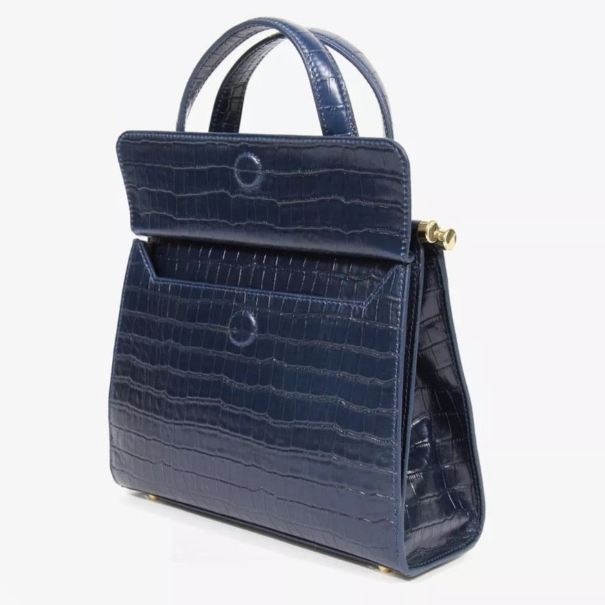 Neely and Chloe No. 59 The Good Day Bag Croc Embossed Navy