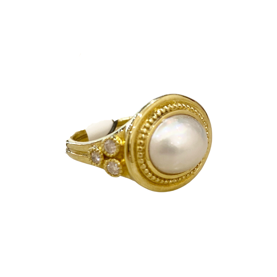Raymond Mazza Mabe Pearl and Diamond Ring