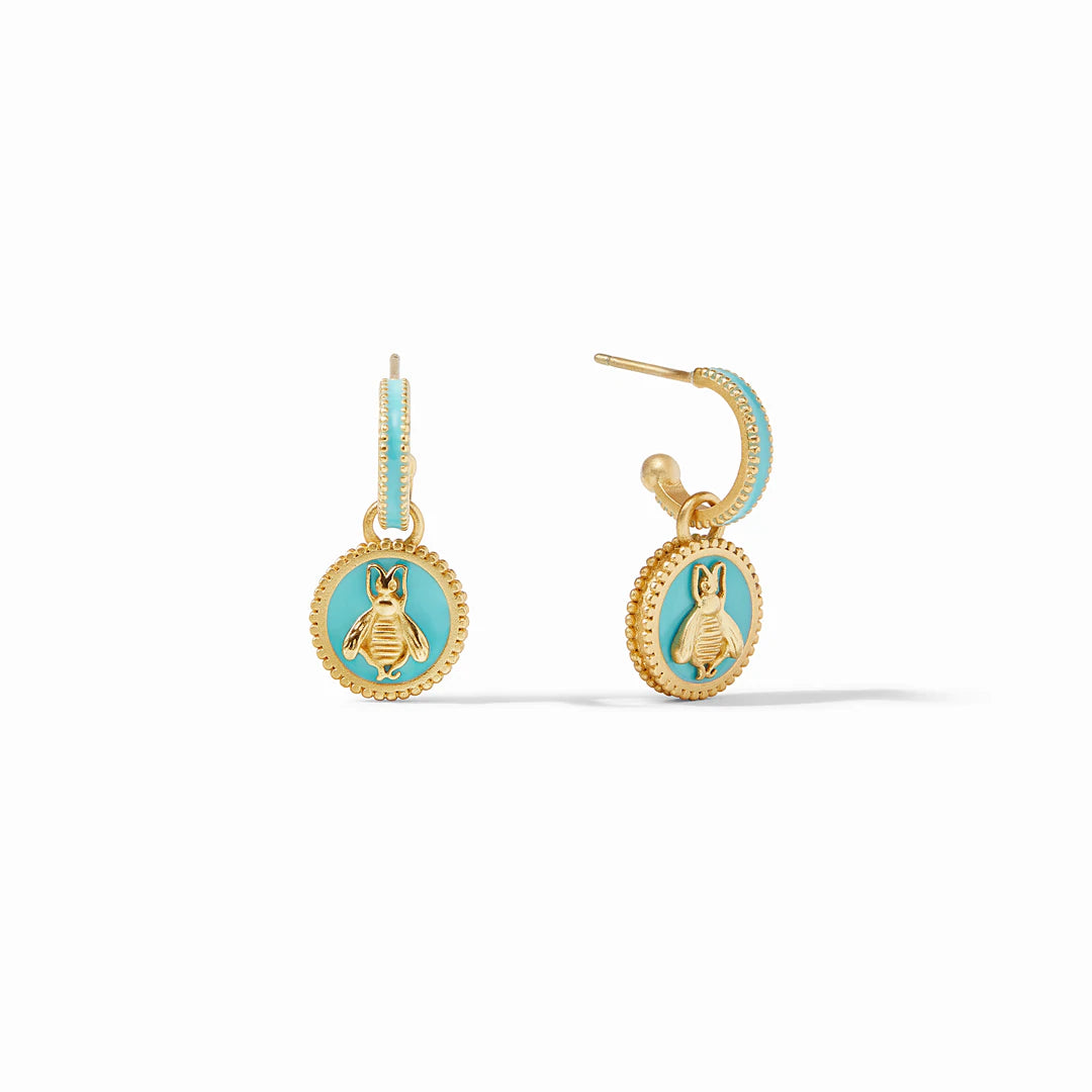 Julie Vos Bee Cameo Hoop & Charm Earring, Bahamian Blue Enamel