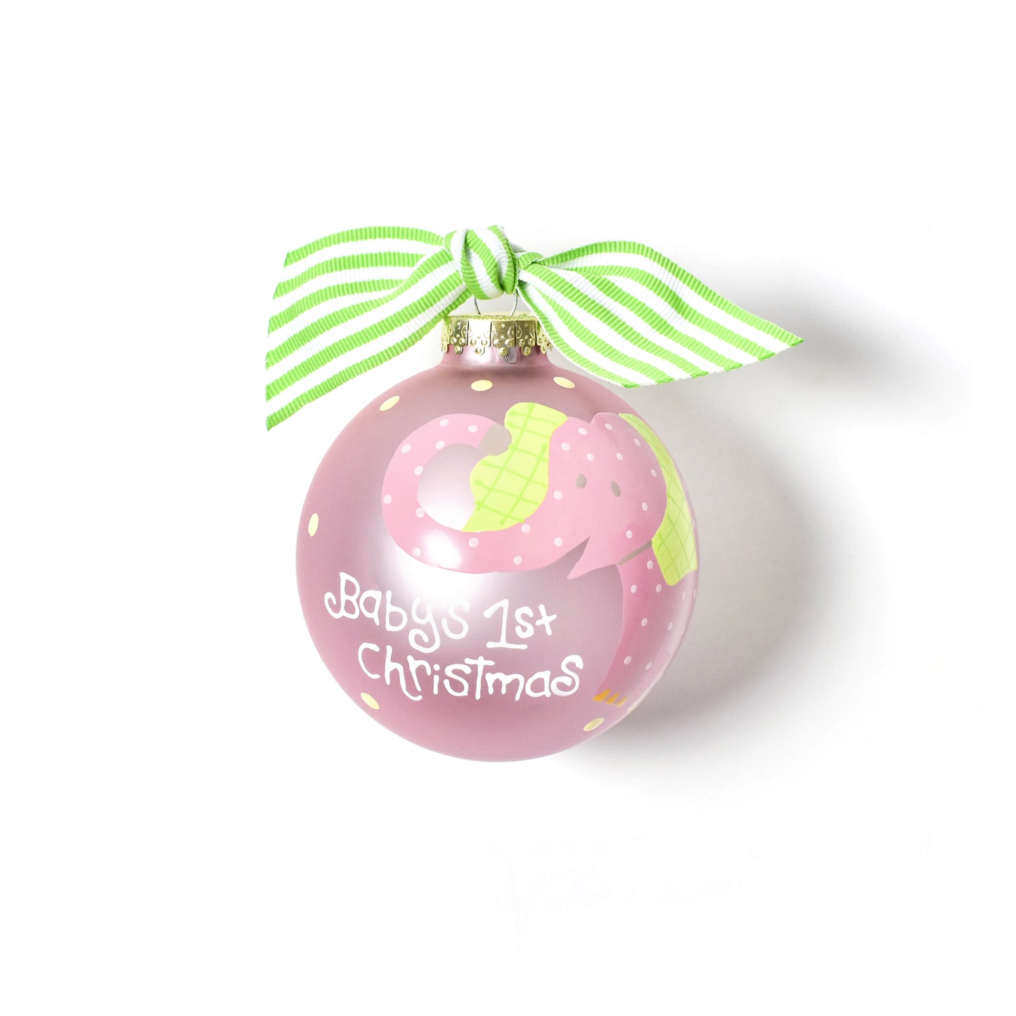 Coton Colors Baby's First Christmas Pink Elephant Glass Ornament