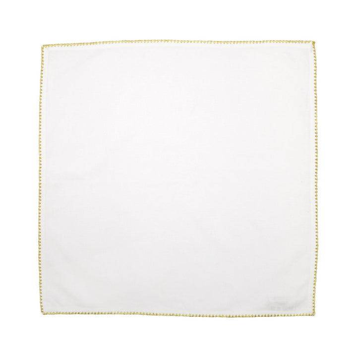 Vietri Cotone Linen Ivory Napkins with Gold Stitching, Set of 4