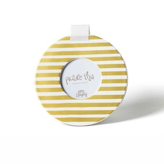 *SOLD AS IS, MAY HAVE CRAZING Happy Everything Gold Medium Stripe Mini Round Frame
