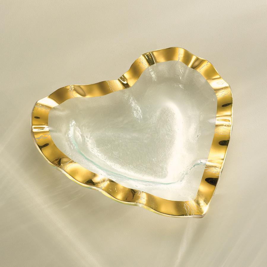 Annieglass Ruffle Heart Bowl, Gold 8"