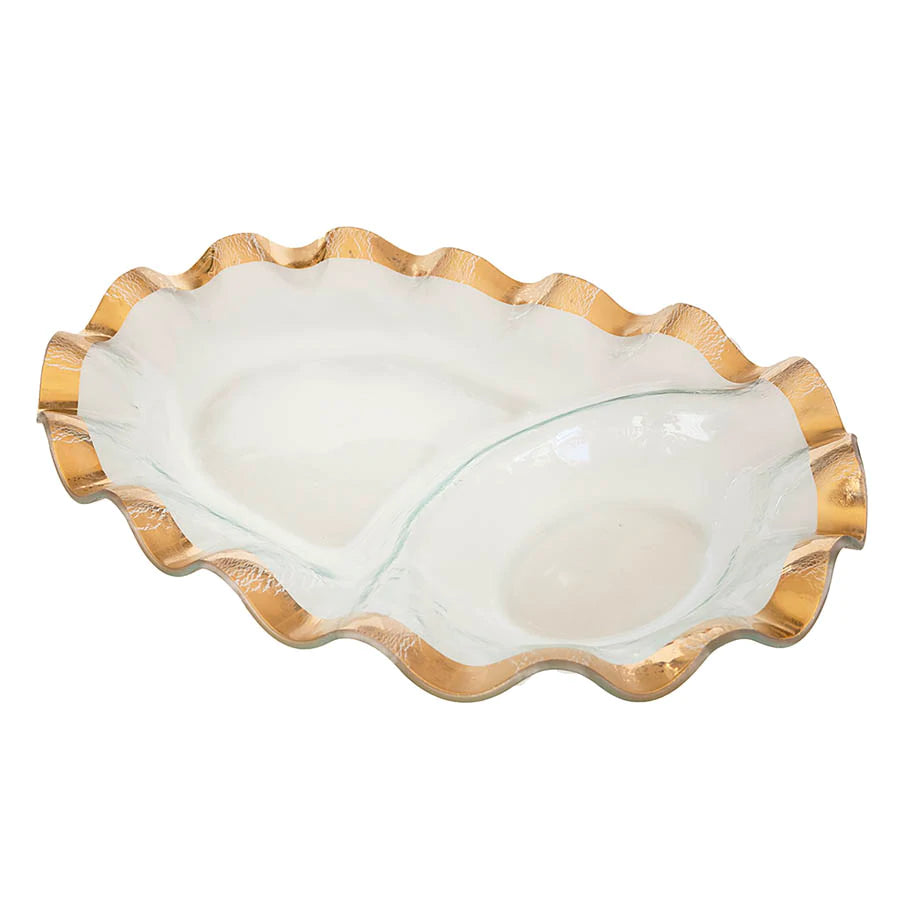 Annieglass Ruffle Oval Chip & Dip Bowl, Gold