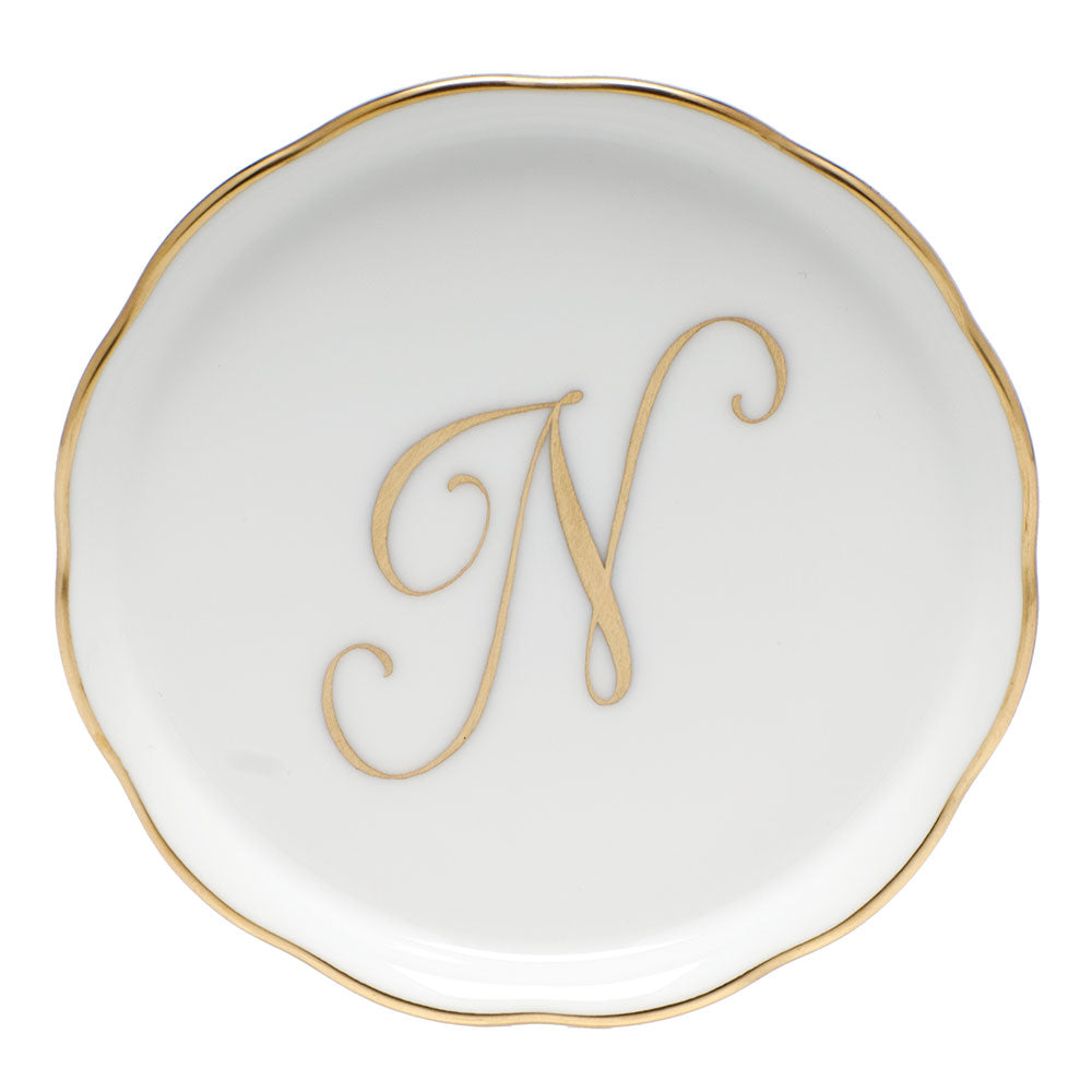 Herend Monogram Ring Dish, Gold