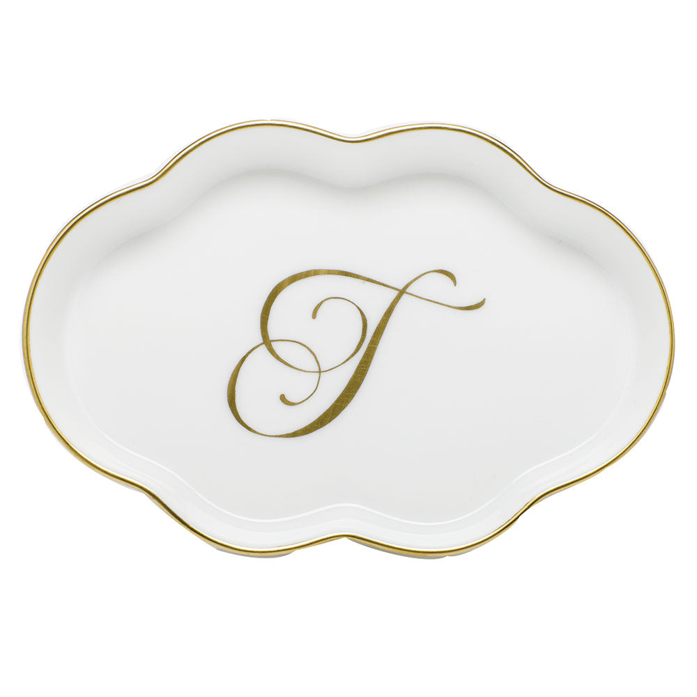 Herend Scalloped Tray with Monogram, Gold