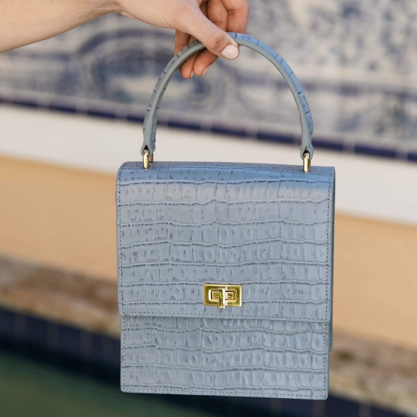 Neely and Chloe Mini Lady Bag-Moonlight Blue Croc