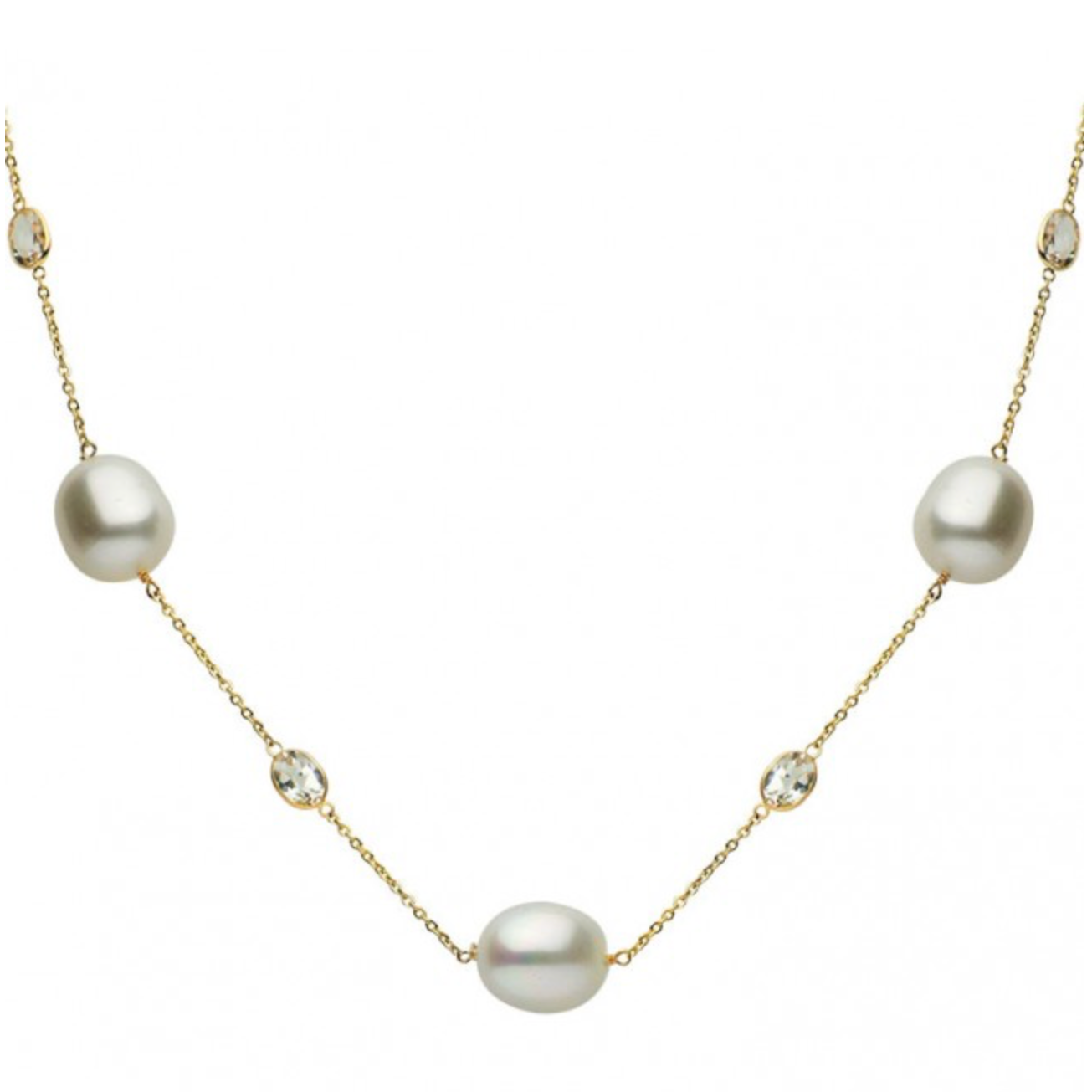 14K Yellow Gold 11.5-12.5mm South Sea Pearl & White Topaz Necklace