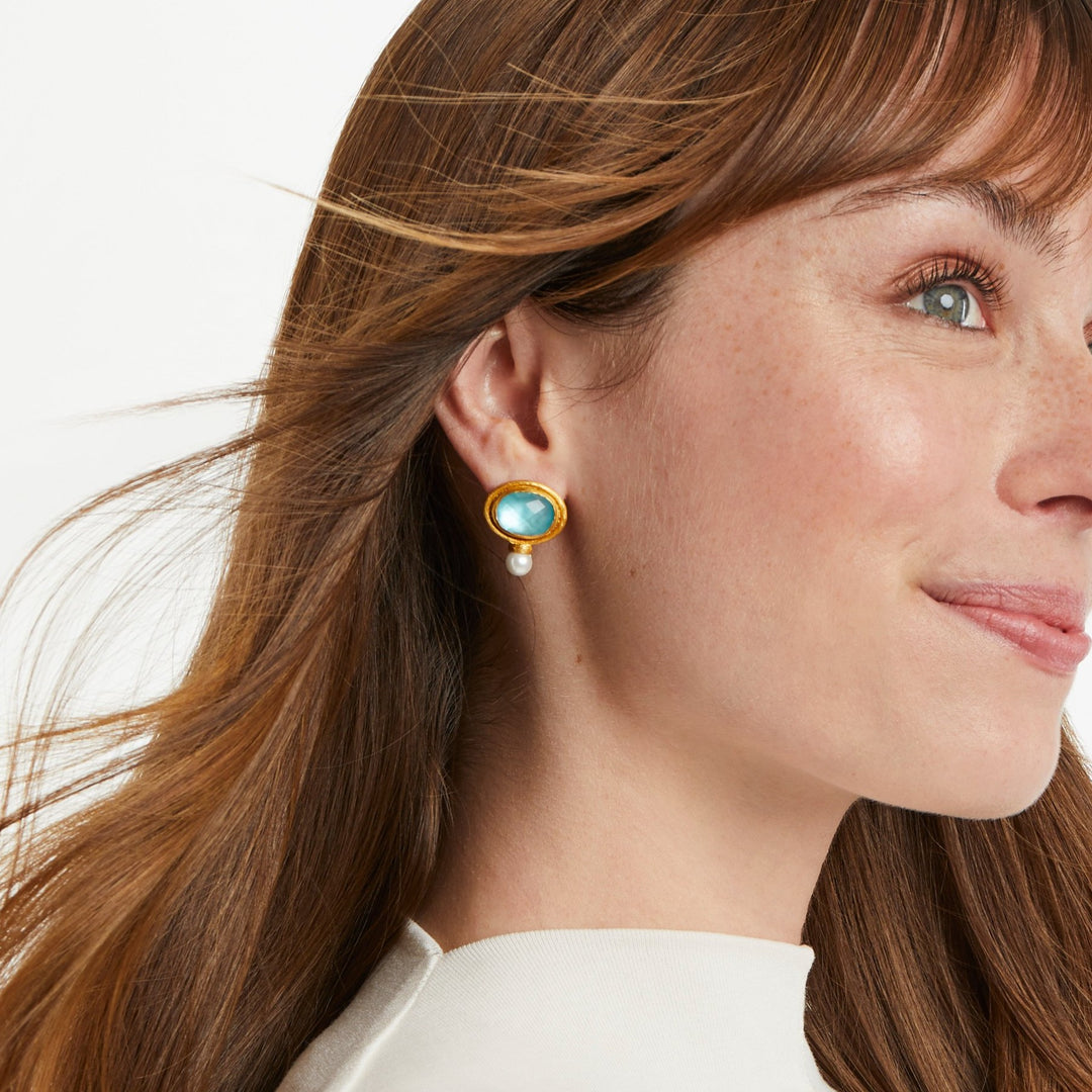 Julie Vos Simone Earring, Iridescent Bahamian Blue and Pearl