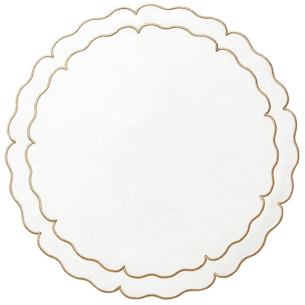 Linho Scalloped Round Placemat White with Gold