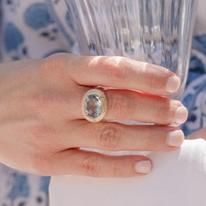 Raymond Mazza 14 KT Gold and Sterling Silver Blue Topaz Ring