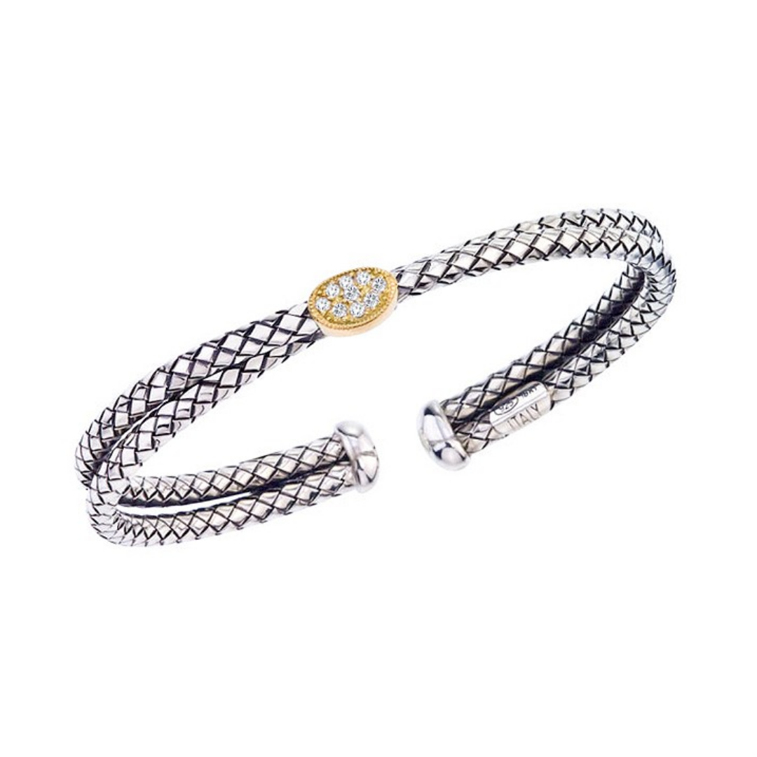 Alisa 18K & 925 SS 2 Strand Crossover Bracelet with Oval Diamond Station