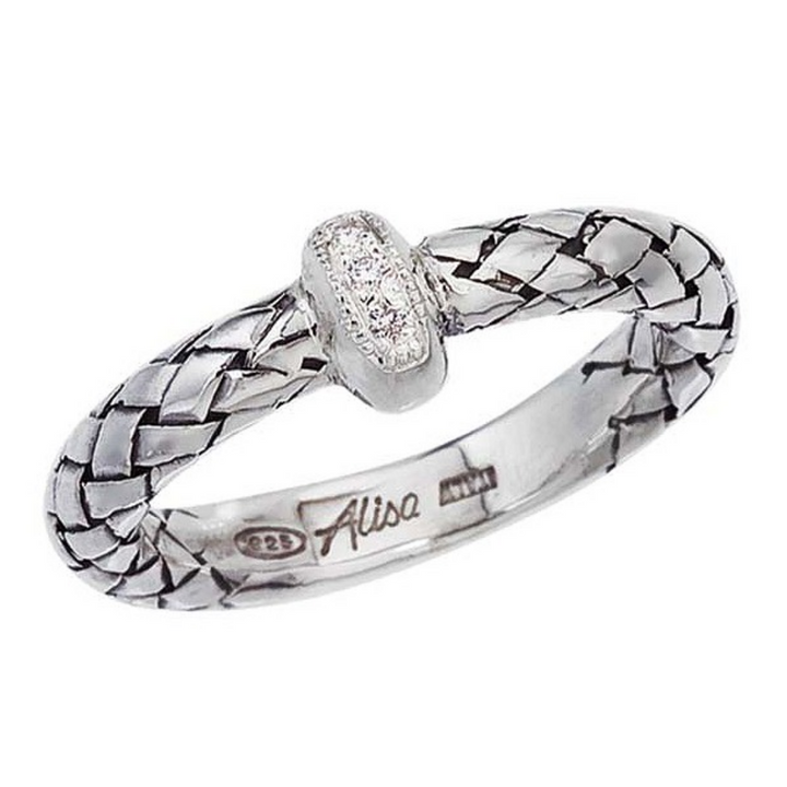 Alisa 18K & 925 SS Traversa Band Ring with .03ct Diamonds