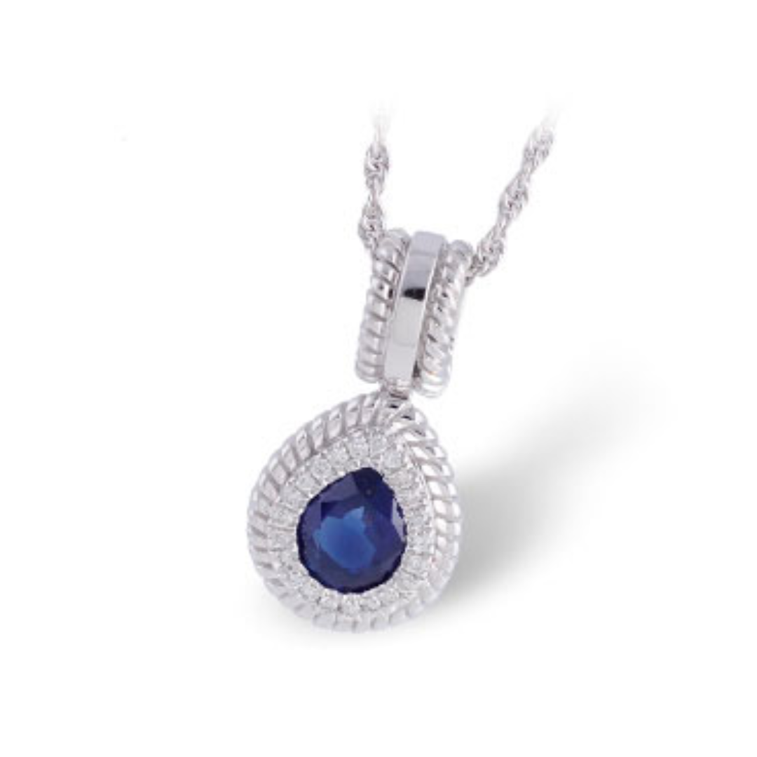 14K WG Sapphire and Diamond Pendant w/Chain