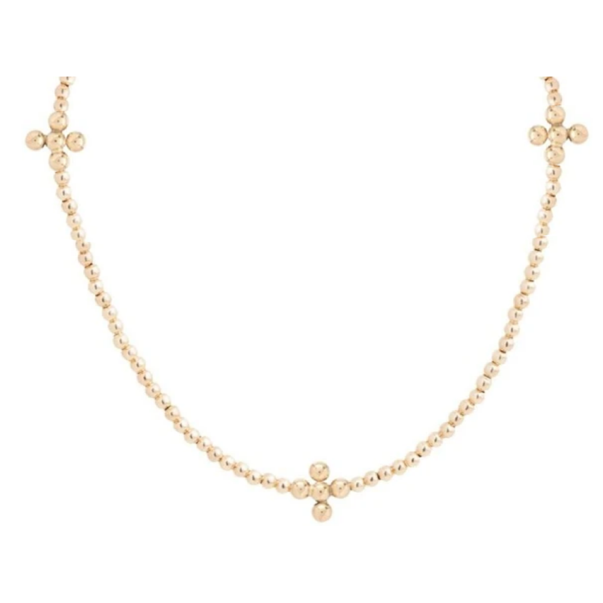 enewton 15" Choker Signature Cross Gold Pattern 2mm Bead - Classic Beaded Signature Cross Gold