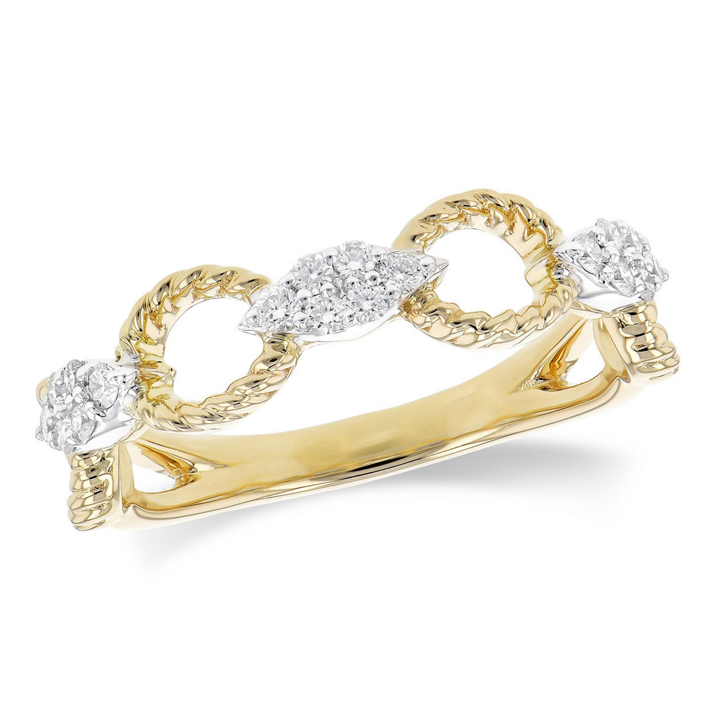 14K YG/WG and Diamond Band with Rope Detail .20TW