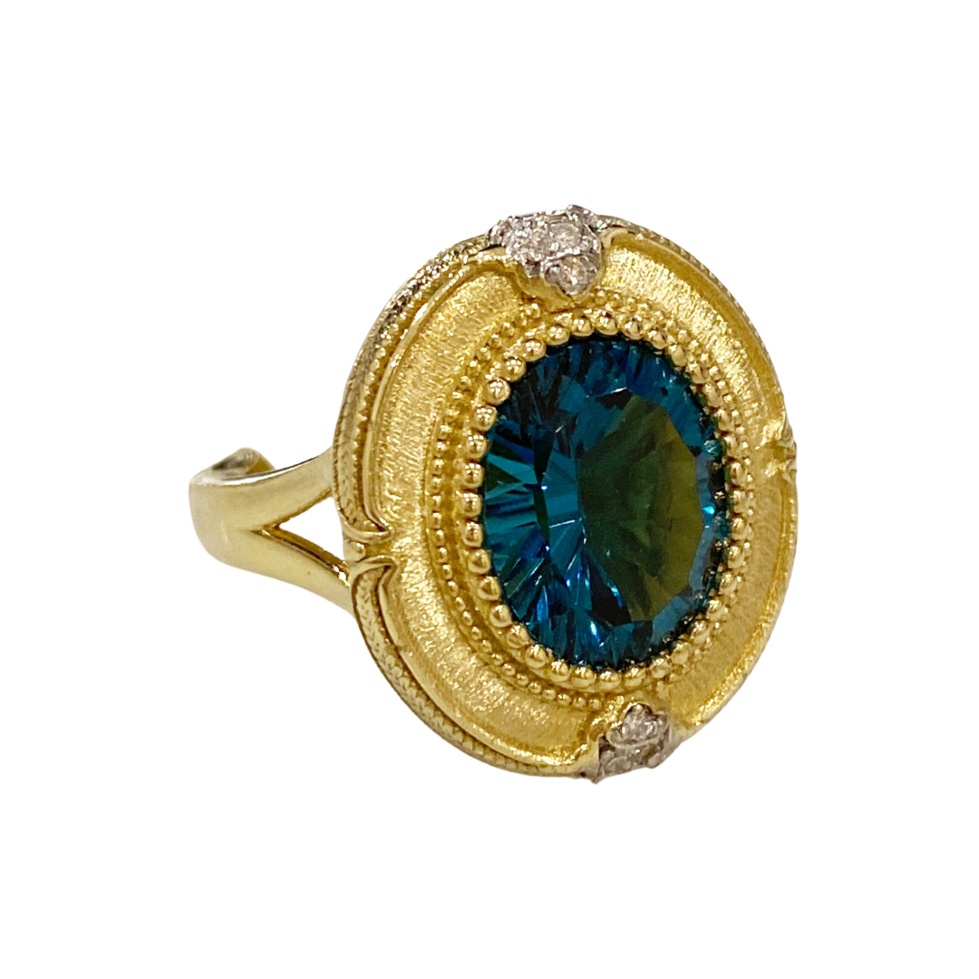 Raymond Mazza London Blue Topaz and Diamond Ring