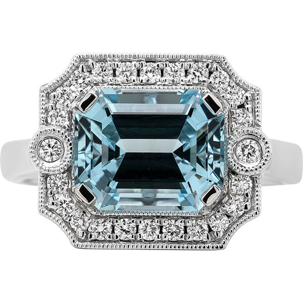 Aquamarine and Diamond Cocktail Ring, 14 karat white gold