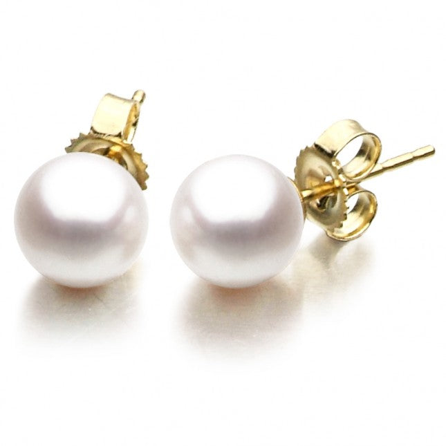 Cultured Akoya Pearl Studs, 8-8.50mm