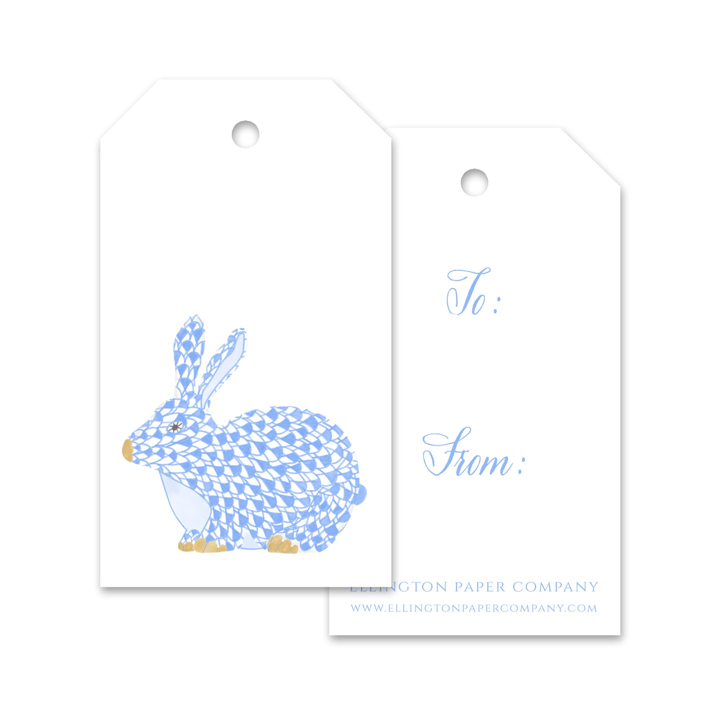 Ellington Paper Company Fish Scale Bunny Gift Tags, Blue