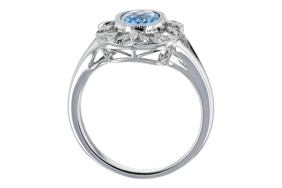 14K WG Blue Topaz and Diamond Ring