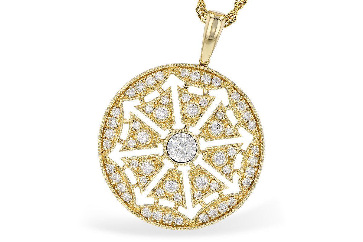AK 14K YG and Diamond Round Pendant w/ Chain