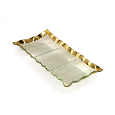 Annieglass Ruffle Three Section Tray, Gold
