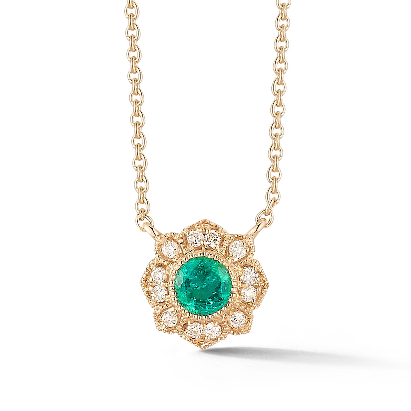 14K YG Diamond and Emerald Pendant