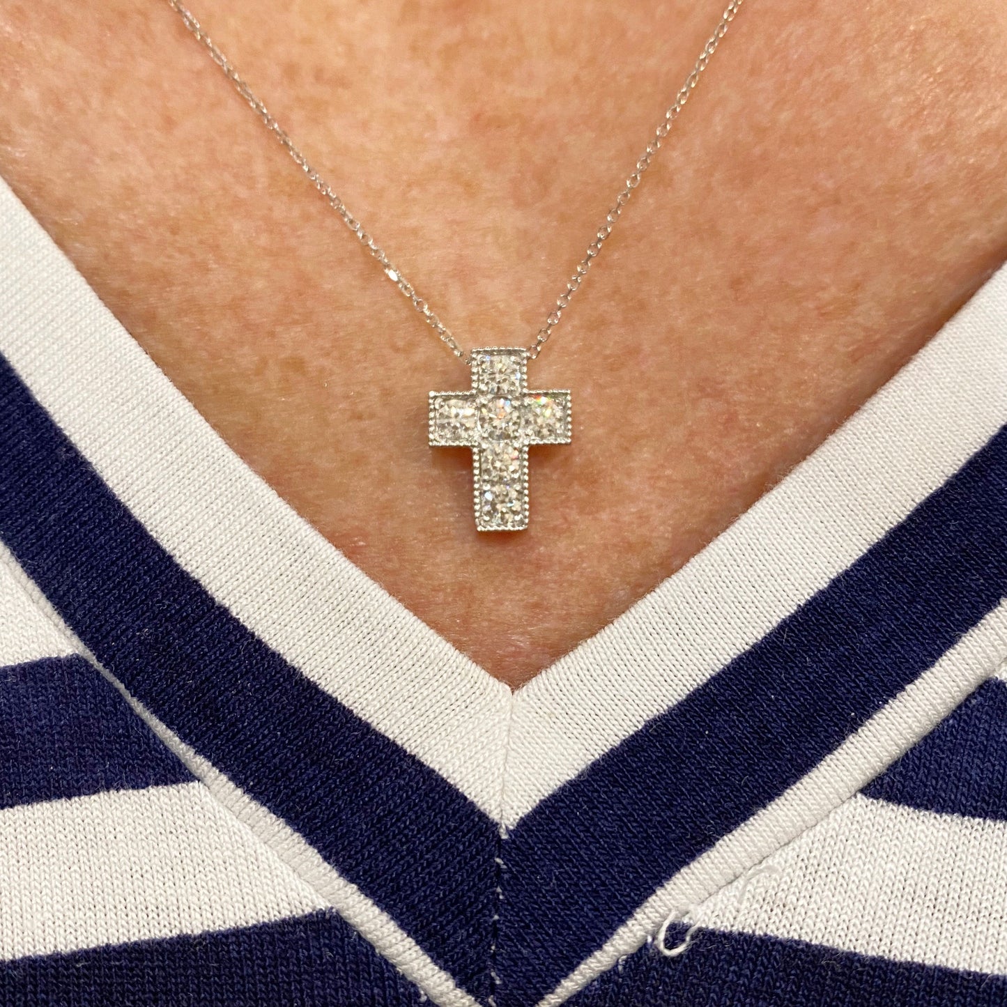 Raymond Mazza White Gold Diamond Cross Necklace
