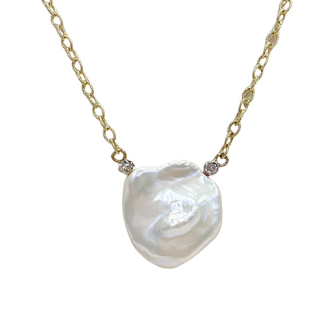 Raymond Mazza Keshi Pearl with Diamond Accents Necklace