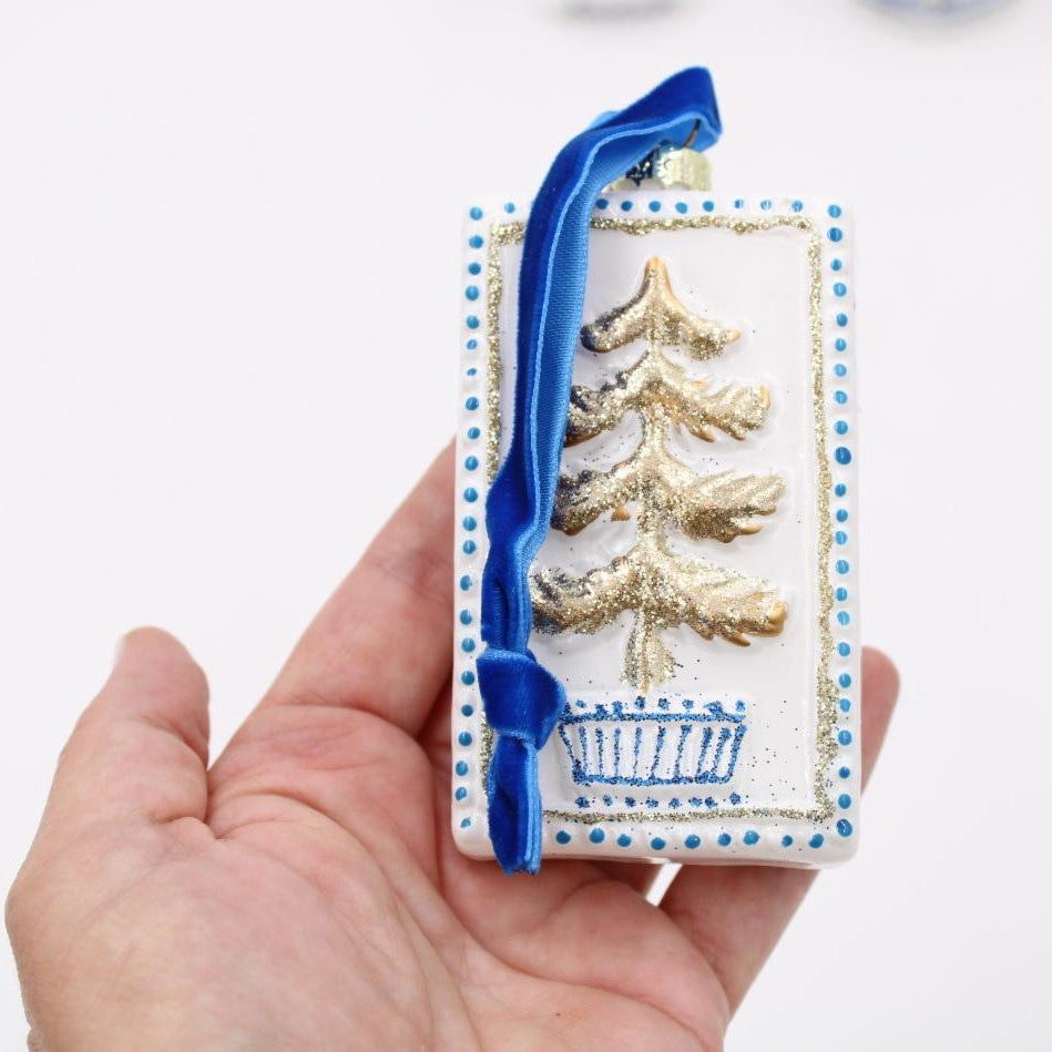 Glass Ornament with Blue and White Tree