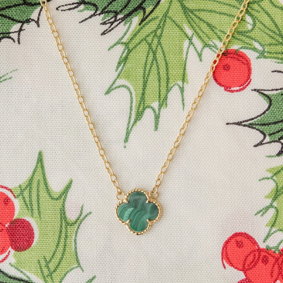 Raymond Mazza Malachite Clover Necklace