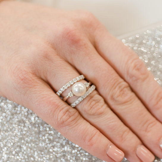 Button Pearl and Diamond Ring