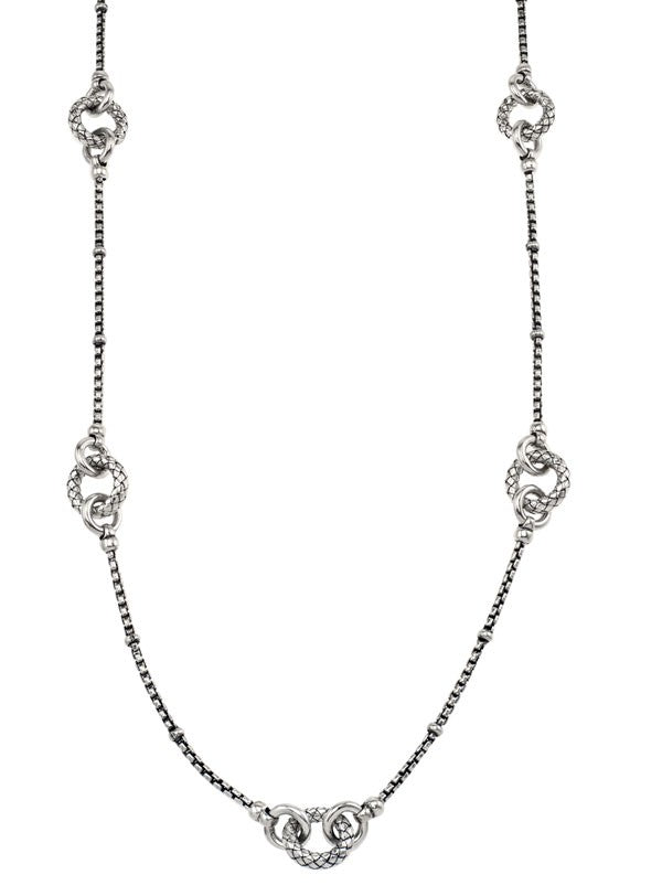 Alisa Sterling Silver 36" round box necklace with Traversa & shiny loop sections