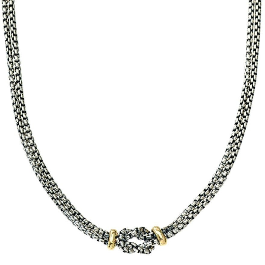 Alisa 18K gold & 925 Sterling Silver 17" chain with loop knot & 18K rondelles