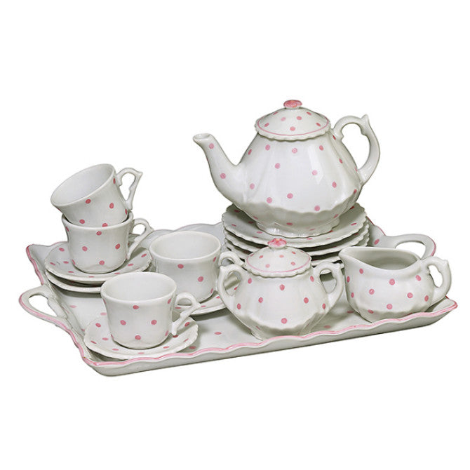 Children's Tea Set, Pink Polka Dot