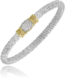 4MM Closed Band Bracelet 0.19CT 14KT Yellow Gold & Sterling Sliver