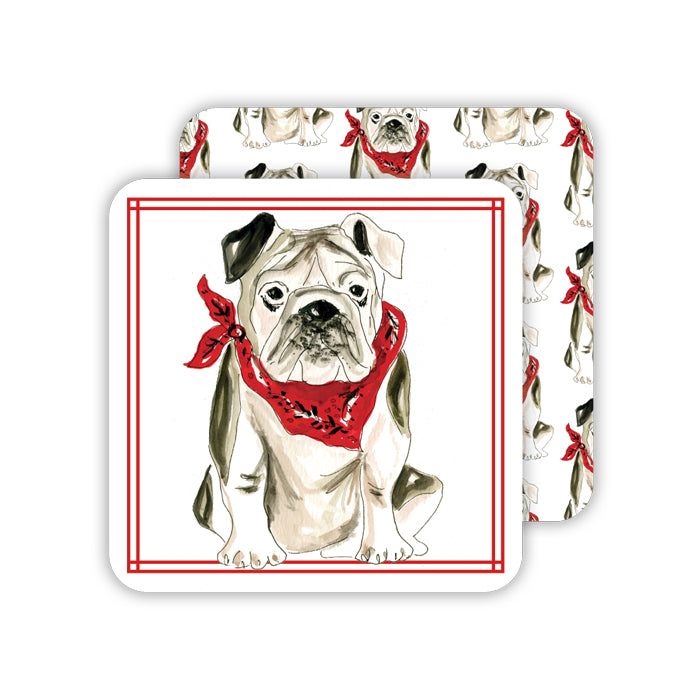 RB Square Coaster- Handpainted Bulldog with Red Bandana