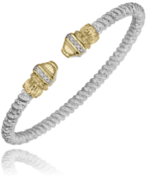 3MM Open Band Bracelet 0.08CT 14KT Gold & Sterling Sliver