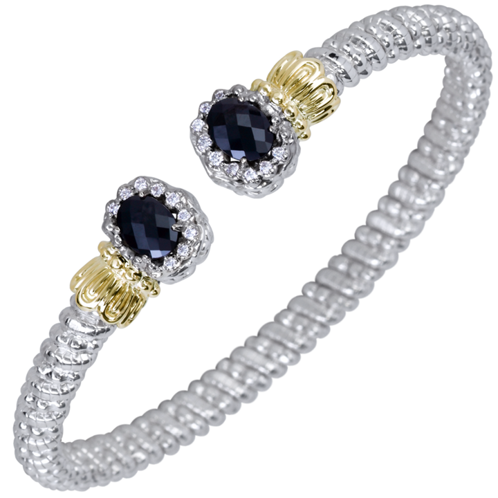 VAHAN Black Onyx and Diamond Bracelet, 4MM Open Band