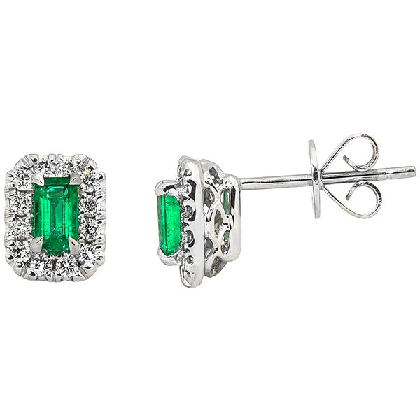 14KW Emerald Cut Emerald and Diamond Earrings