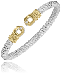 4MM Open Band Bracelet, 0.04CT 14KT Yellow Gold & Sterling Sliver