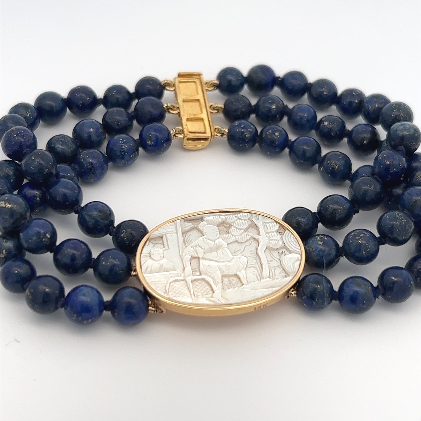 Triple Strand Lapis Bracelet with Oval Gambling Counter