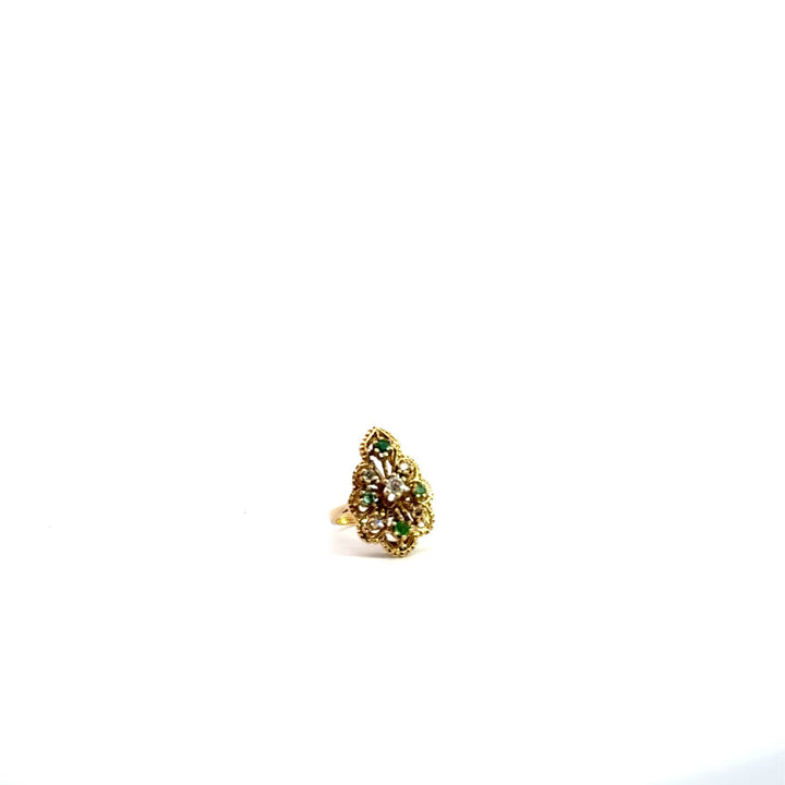14K Yellow Gold 1/4ctw Diamond and Emerald Gemstone Ring