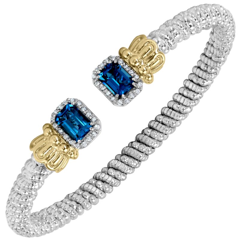 VAHAN 4MM Open Band Bracelet, London Blue Topaz and Diamonds